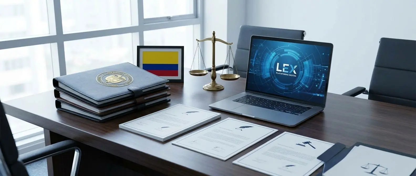 Banner legal de Wplay en Colombia con documentos y símbolos jurídicos