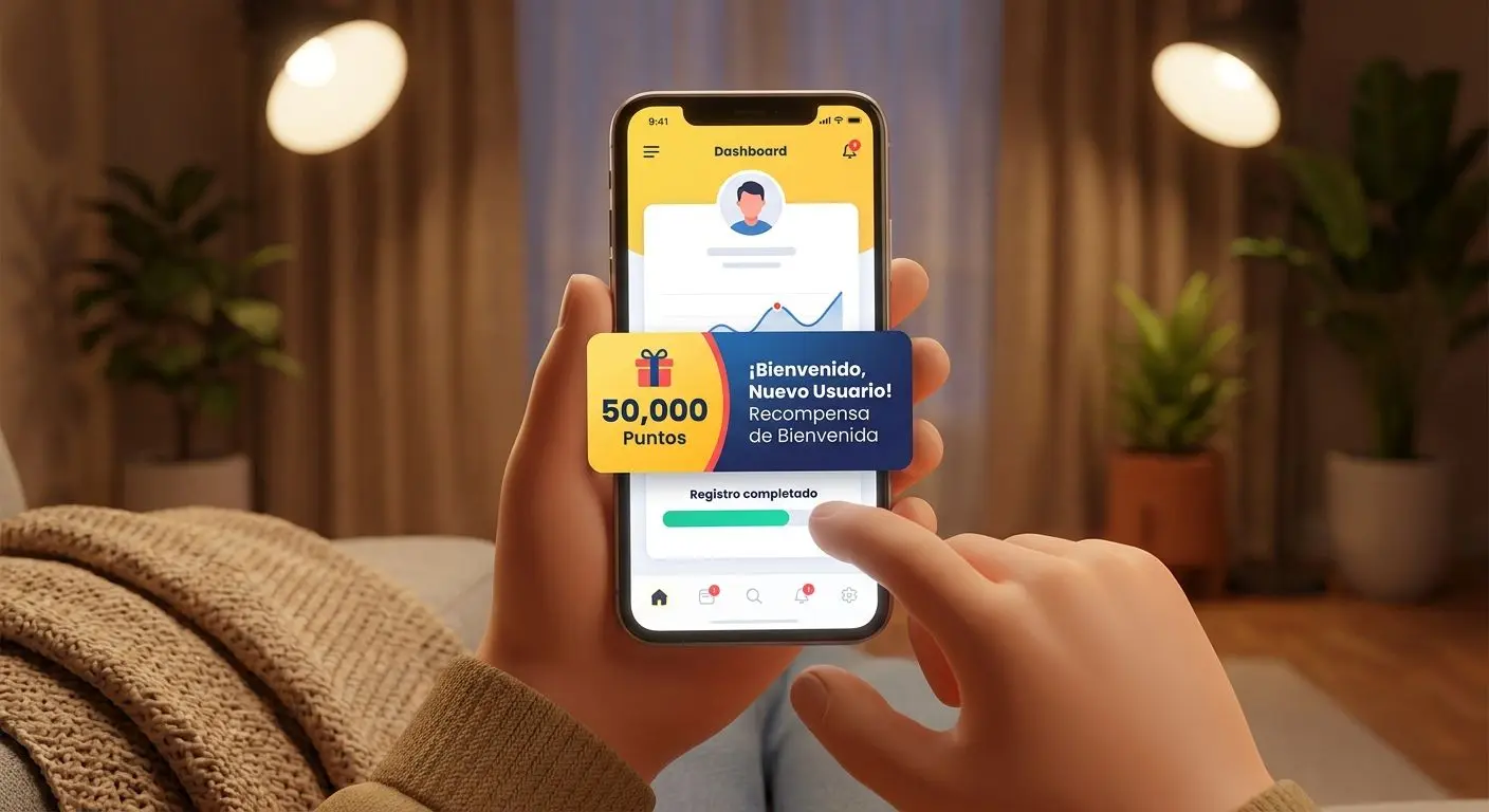 Usuario nuevo recibiendo bono de bienvenida de 50.000 en plataforma digital
