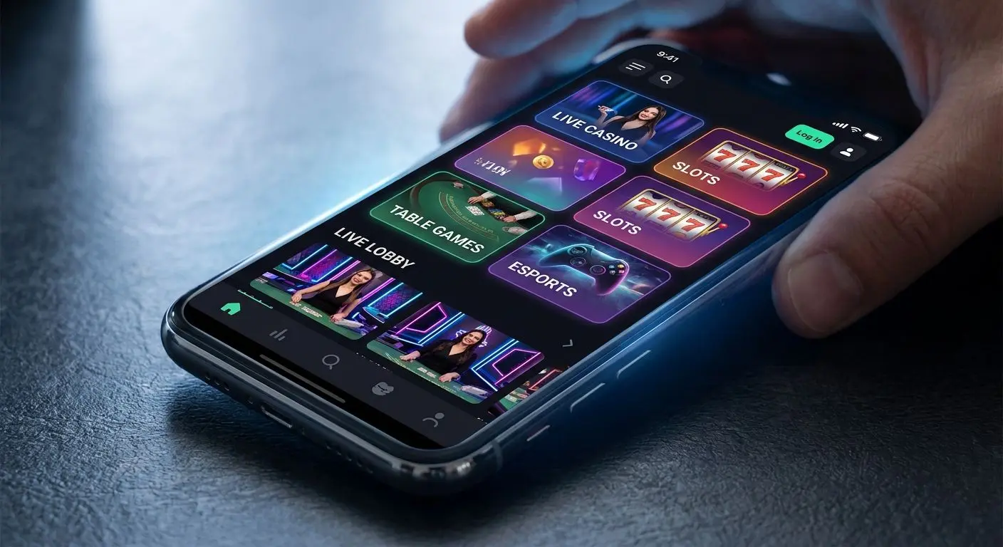 Versión móvil de Wplay Interfaz móvil de Wplay con juegos y lobby en pantalla de celular