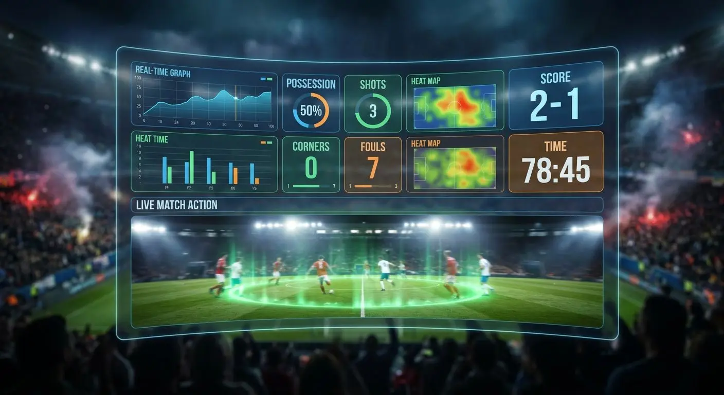 Interfaz en vivo de fútbol en la plataforma Pantalla genérica de seguimiento en vivo de fútbol con datos en tiempo real