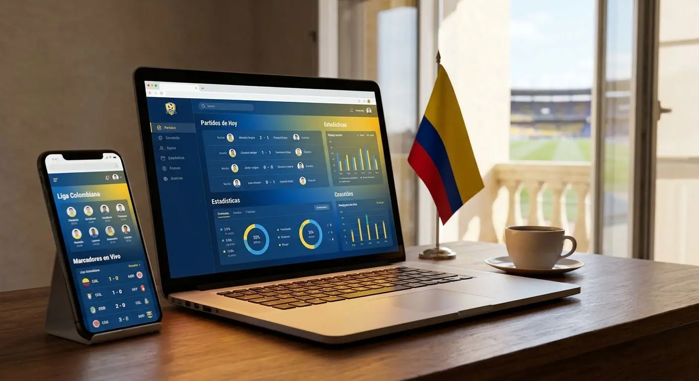 Vista general de la plataforma en distintos dispositivos Plataforma deportiva en portátil y celular con interfaz moderna