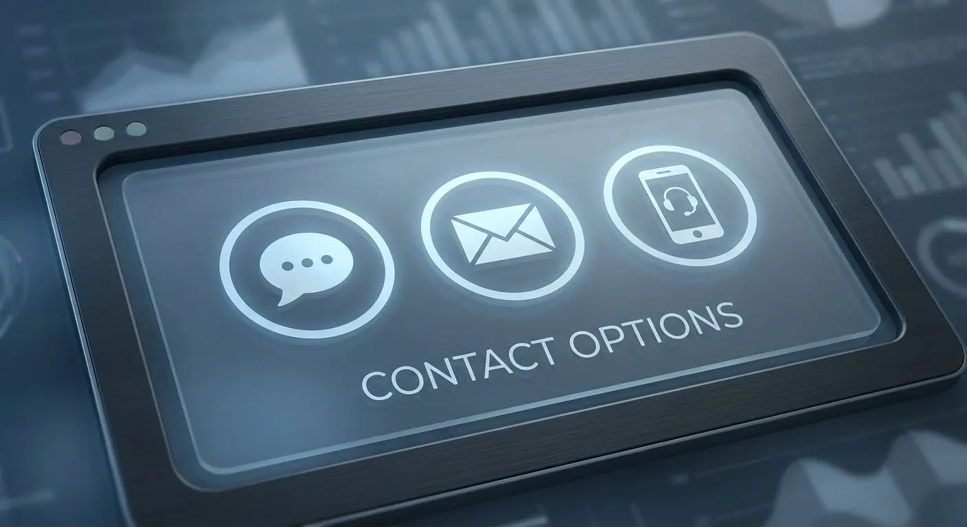 Canales de contacto y soporte digital Panel con iconos de contacto y ayuda en lÃnea