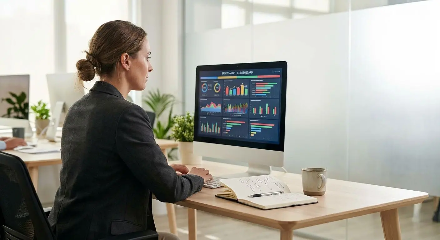 Autora analizando datos y contenido Redactora analizando datos en computador para contenido iGaming