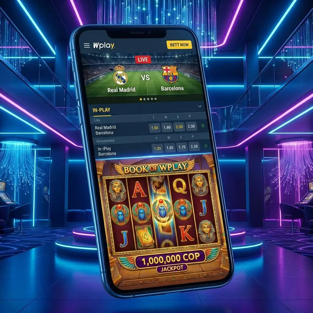 Apuestas deportivas y tragamonedas disponibles con el bono WPlay mostradas en la app.