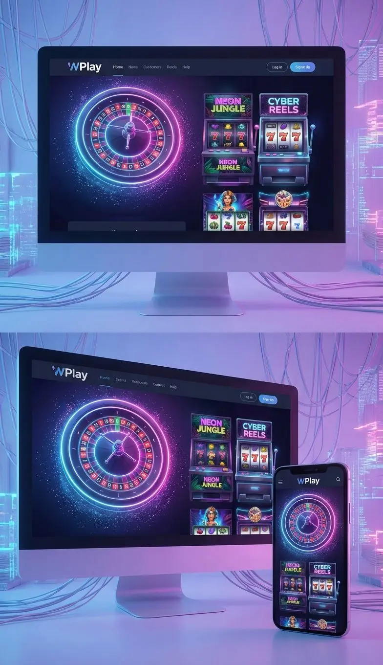 Interfaz de juegos de WPlay con tragamonedas, ruleta y apuestas deportivas en pantalla.