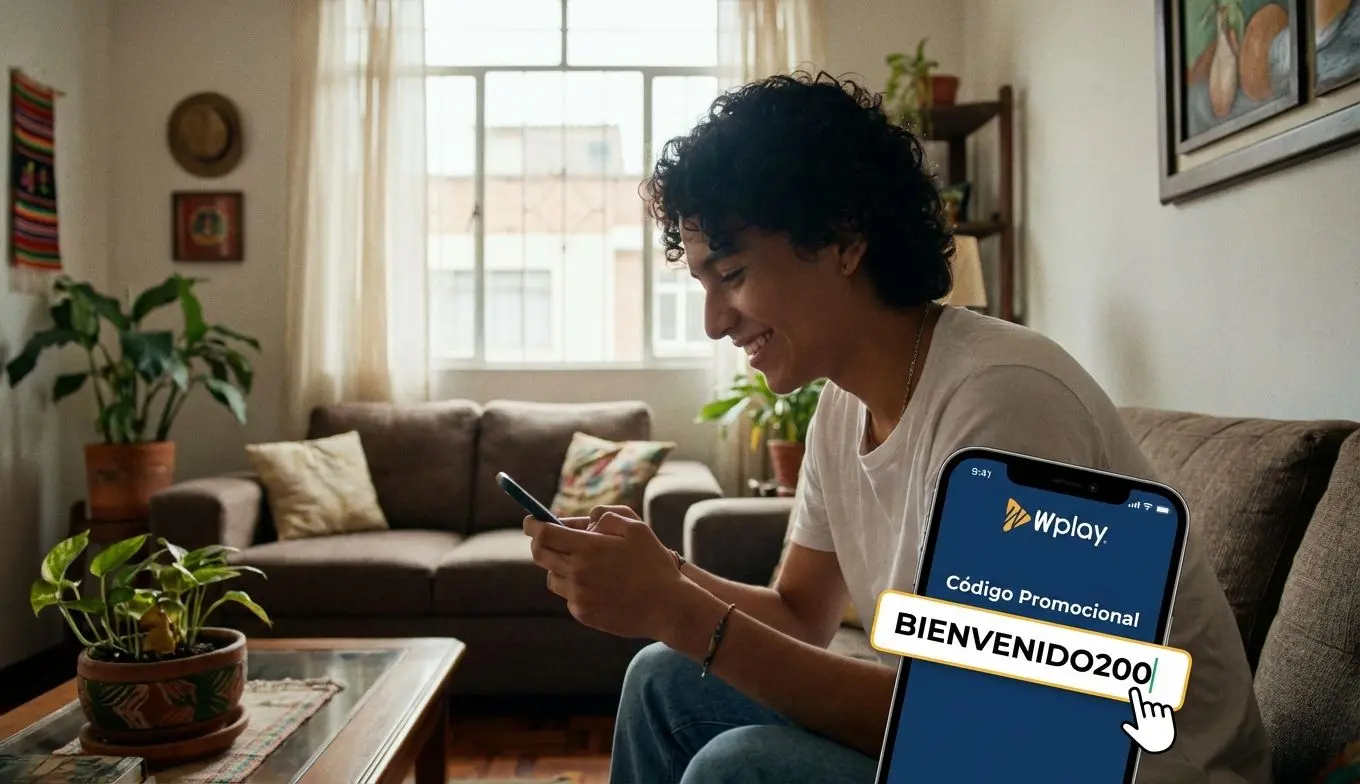 Persona ingresando código promocional en la app móvil de Wplay en Colombia