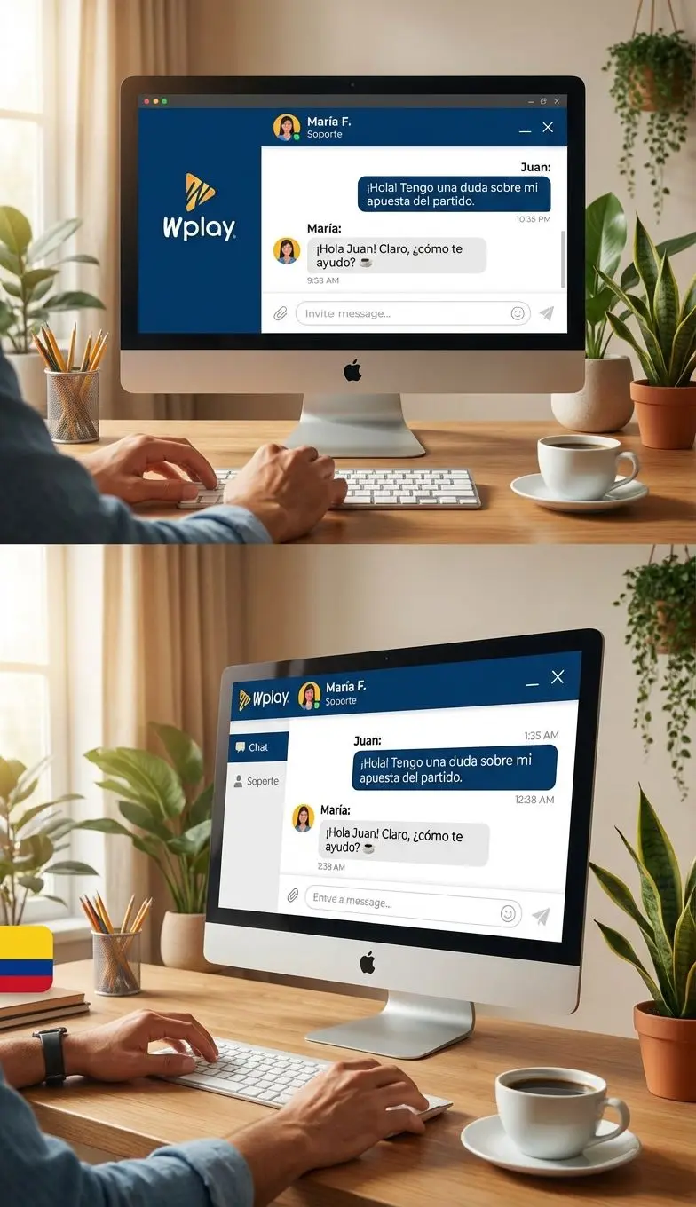 Chat en vivo de Wplay con usuario colombiano y agente de soporte resolviendo dudas