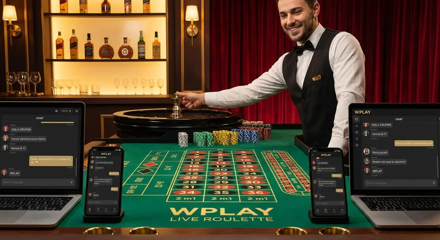 Mesa de ruleta en vivo con crupier y jugadores conectados en Wplay