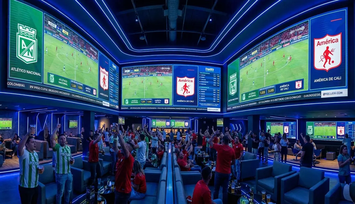 Pantallas con partidos de fútbol en vivo y cuotas de apuestas en tiempo real en Wplay.