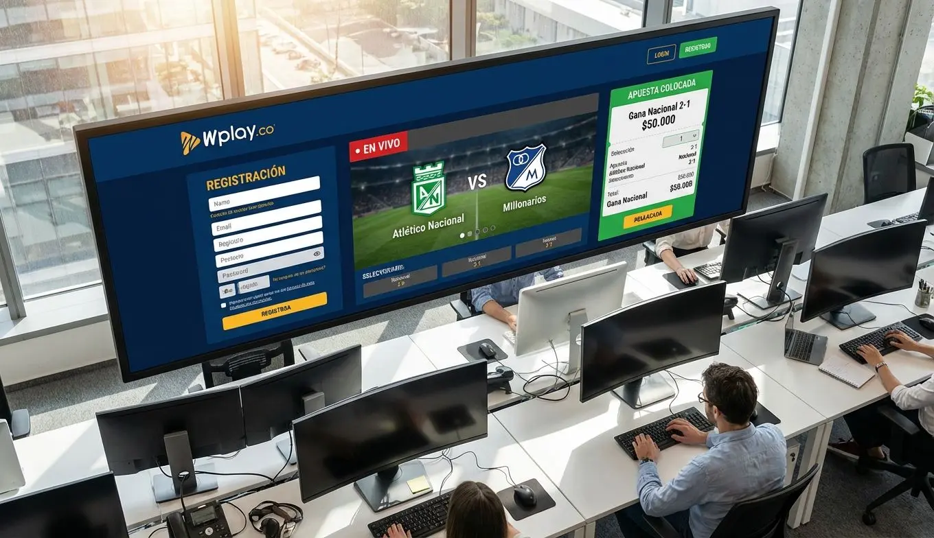 Interfaz Wplay apuestas futbol en vivo siendo utilizada en escritorio moderno.