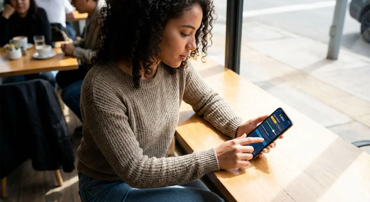 Mujer colombiana usando límites de depósito en la App de WPlay