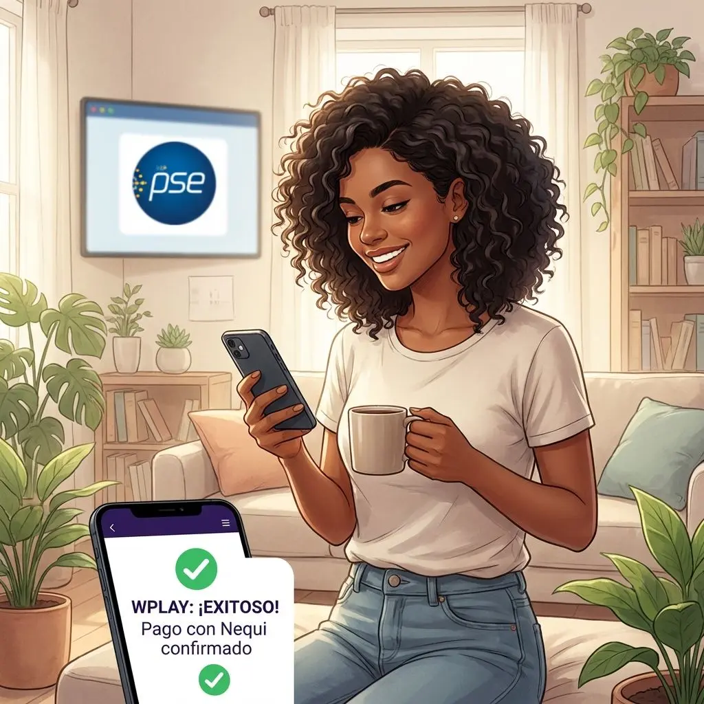 Mujer colombiana haciendo recarga Wplay desde Nequi y PSE