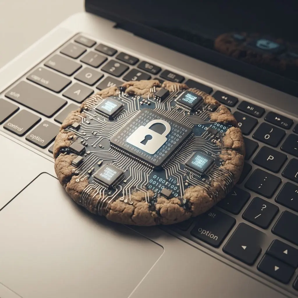 Cookie digital sobre un teclado representando recopilación de datos en Wplay