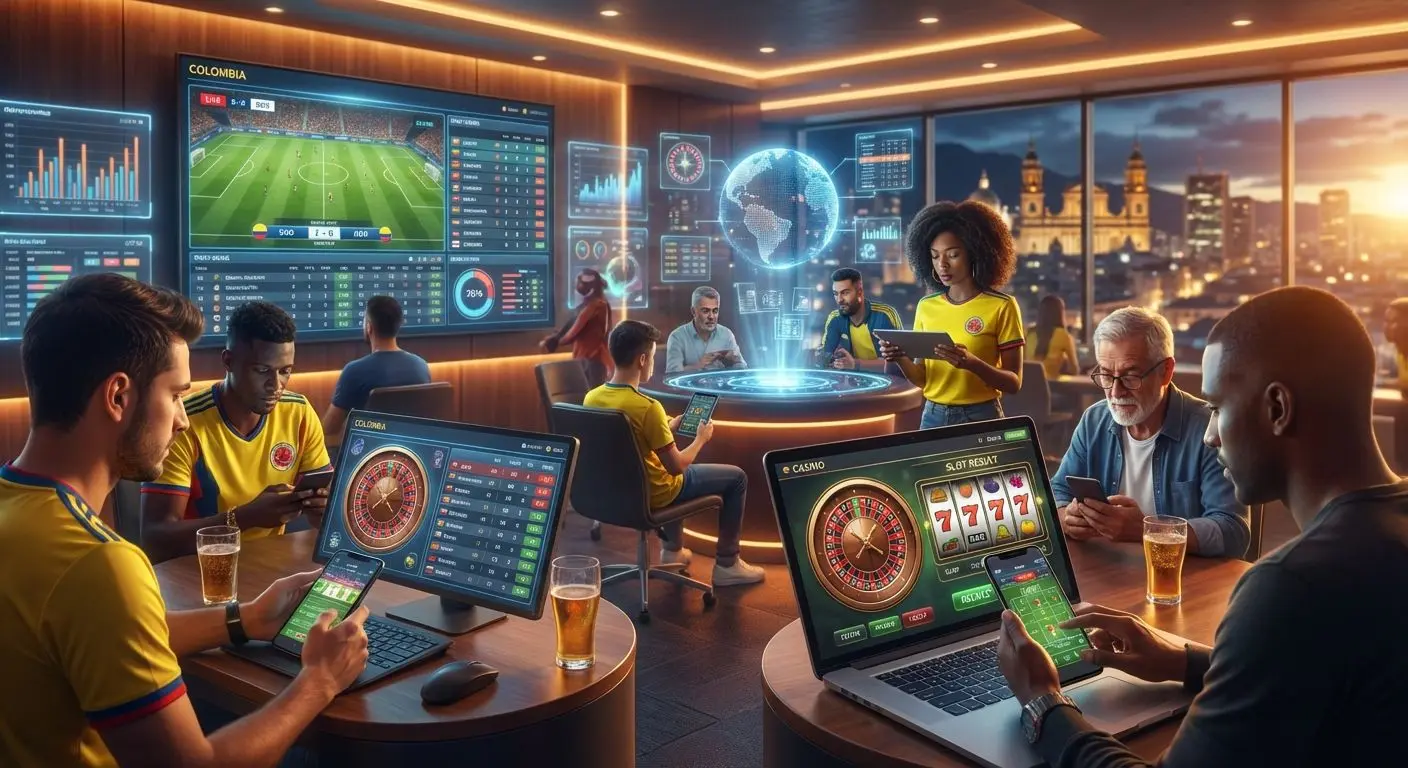 Personas disfrutando apuestas deportivas online en dispositivos digitales en un ambiente moderno