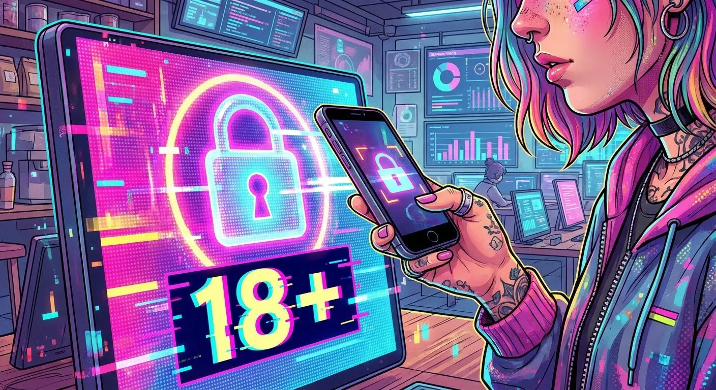 Verificación de edad en plataforma de apuestas online con símbolo 18+