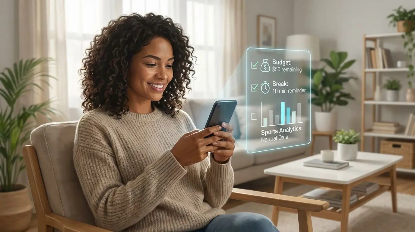 Persona usando el móvil con lista de pasos para mantener el control