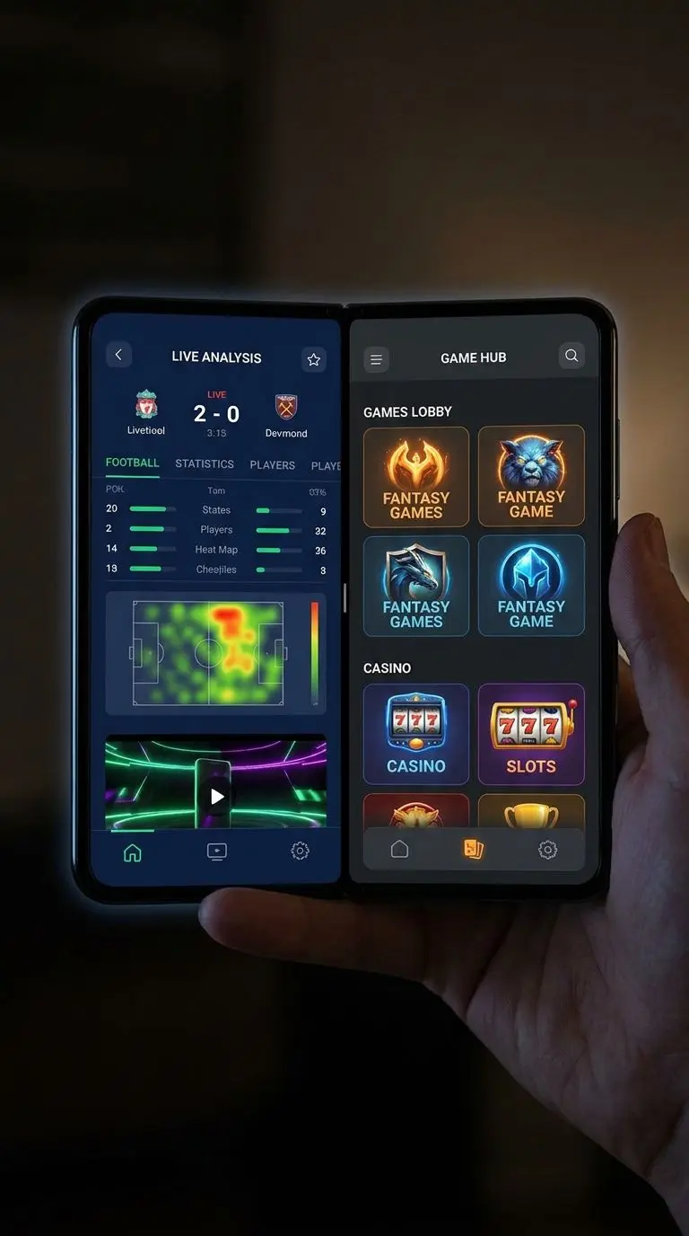 Deportes y casino en Wplay Móvil Interfaz móvil con secciones deportivas y de casino en pantalla dividida