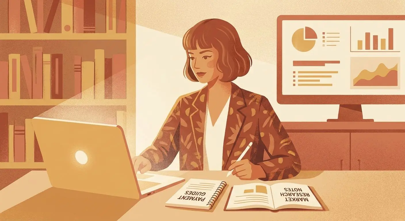 Ilustración de autora de contenido sobre pagos y plataformas digitales