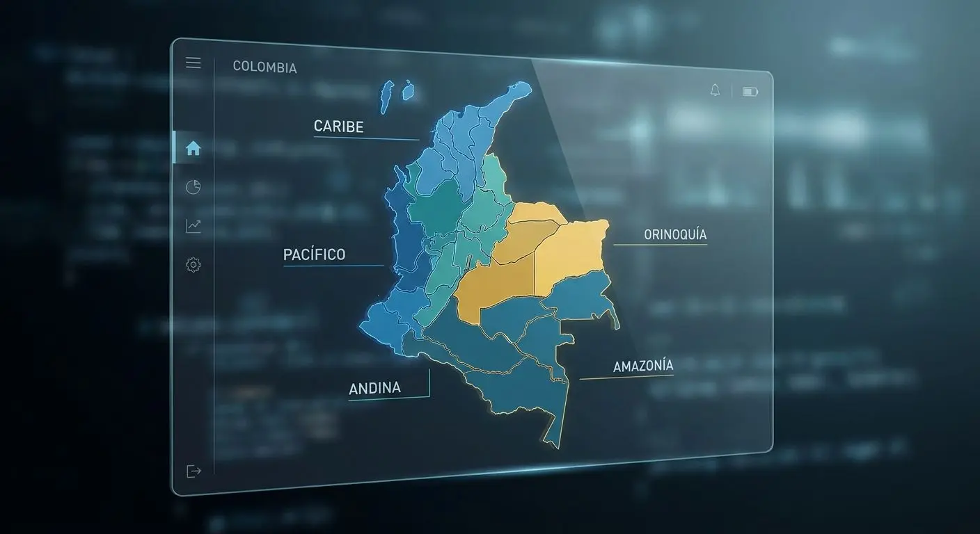 Mapa general de Colombia por regiones con estilo corporativo