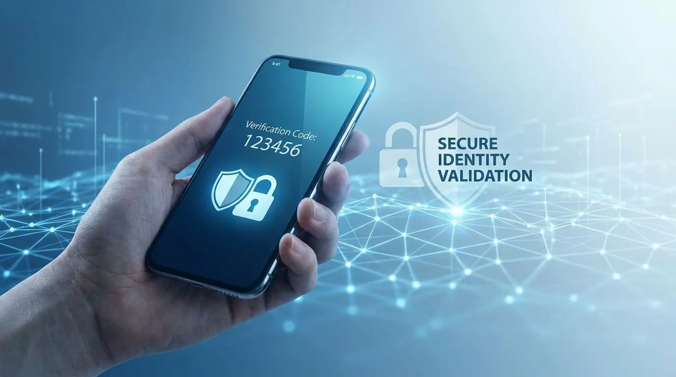 Celular recibiendo código de verificación con iconos de seguridad