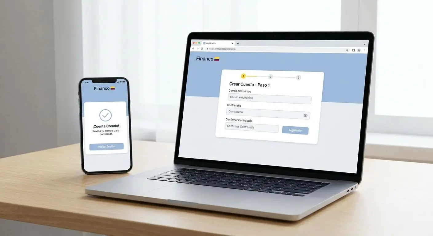Proceso de registro de cuenta en Wplay Pantalla de registro y creación de cuenta en una interfaz limpia